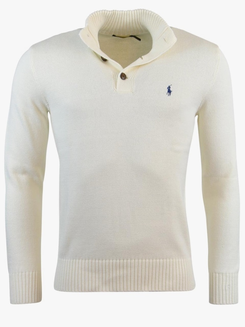 Polo Ralph Lauren Men's 3 Button Mock Neck Sweater in Antique Cream 100% Cotton